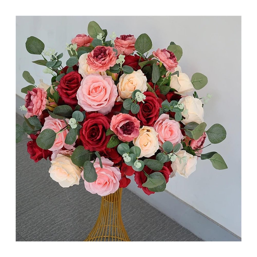Purple New Artificial Silk Rose Flower Ball Arrangement Wedding Event Halloween Graduation Centerpiece Decoration(A03,40CM)