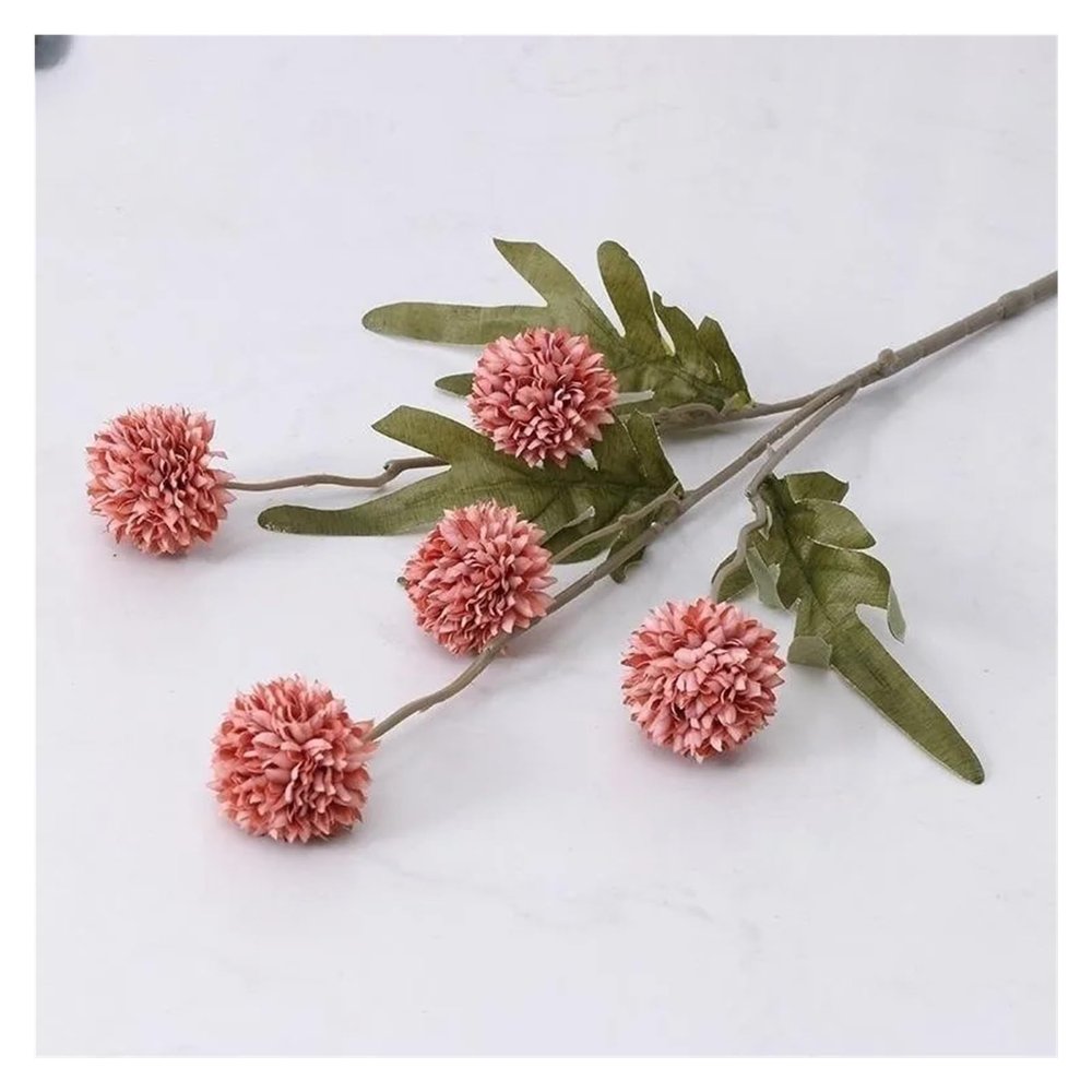 5 Heads Artificial Flower Bouquet Silk Dandelion Flower Ball Fake Flowers Home Garden Wedding Decors Craft Wreath(Coffee)