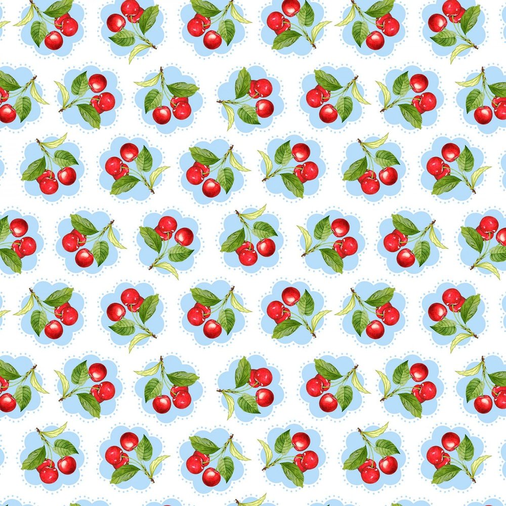Wilmington - Sweet Cherry - 68572 143 White Floral Cherry - Cotton Quilting Fabric