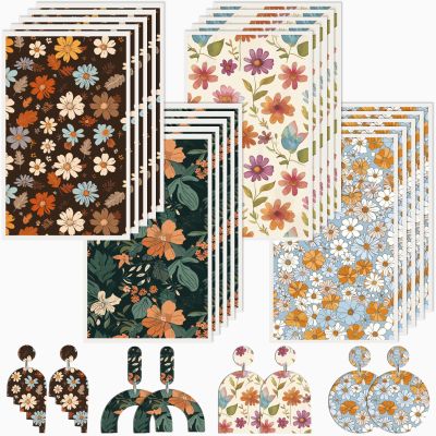 CRASPIRE 20Pcs 4 Styles Polymer Clay Transfer Paper Retro Flower Floral Leaf Underglaze Ceramics Texture Water Transfer Sheets 4.7x2.8 Inch Porcelain Decals for Jewelry Making Earrings DIY Art Crafts