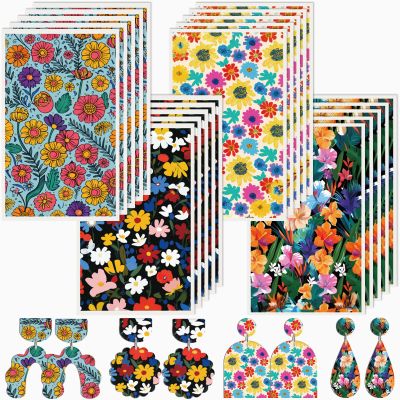 CRASPIRE 20Pcs 4 Styles Polymer Clay Transfer Paper Small Flowers Vintage Floral Underglaze Ceramics Texture Water Transfer Sheets 4.7x2.8In Porcelain Decals for Jewelry Making Earrings DIY Art Crafts