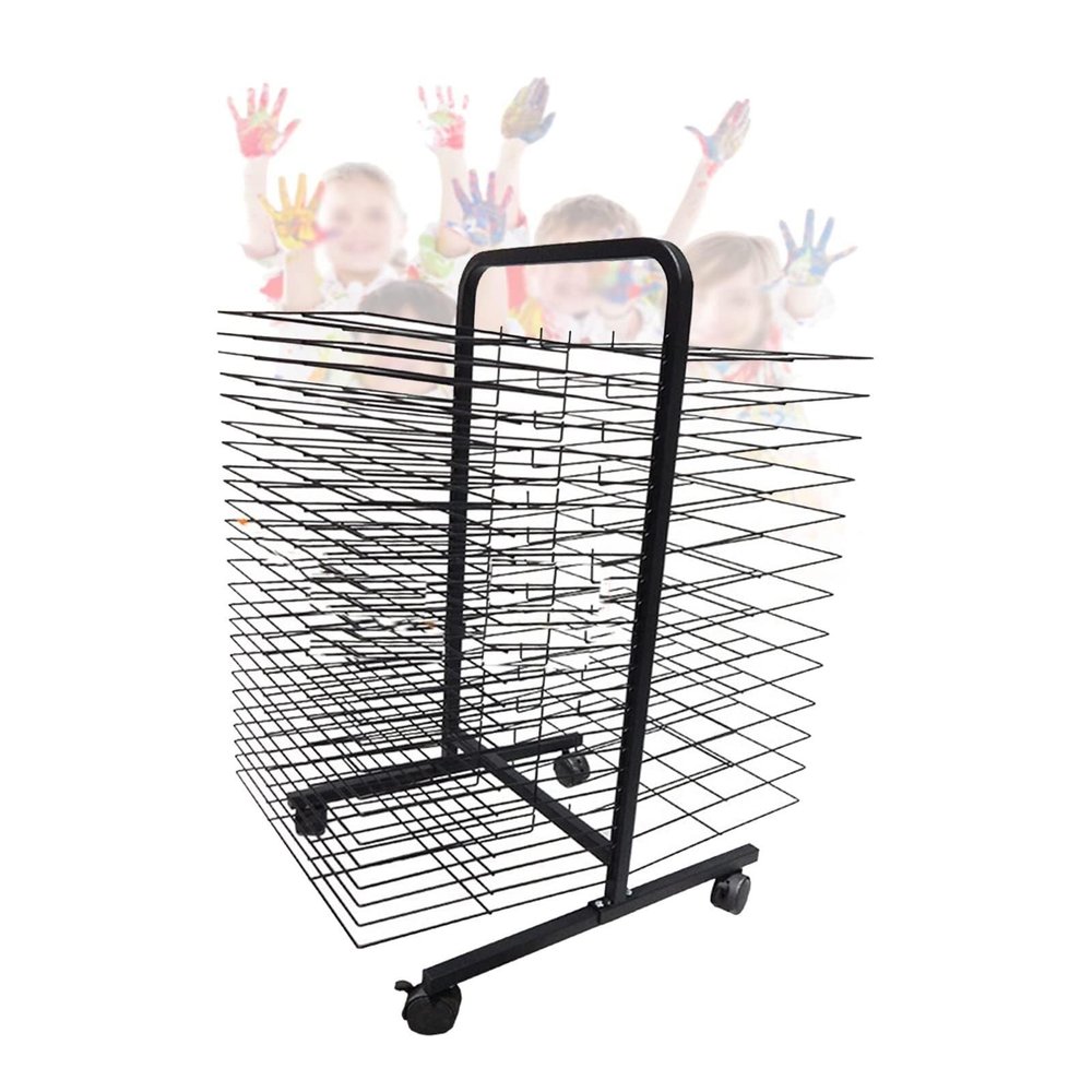 ROSPFKELSC 38-Layer Art Drying Rack with Wheels, Metal Wire Display Easel for Childrens Art, Kindergarten & Studio Use, 82cm Tall