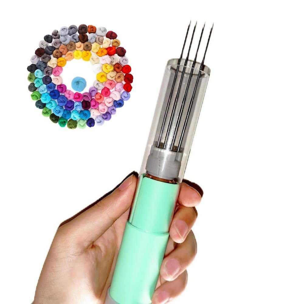 Gslxheal Electric Needle Felting Machine, Wool Felting Tool Set with Speed Control, 1-7 Needles Metal Gear Motor, for Quick Felting, DIY Wool Painting, 3D Sculpture,Green