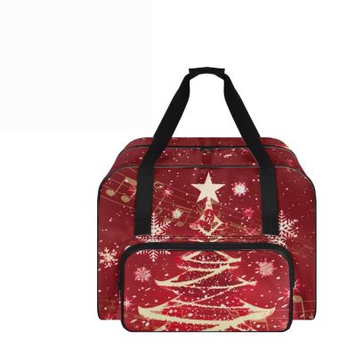 COEQINE Durable Christmas Tree Red Sewing Machine Carrier Large Capacity Handbag with Pockets and Handles Holiday Craft Companion
