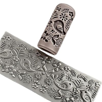 KoovDem DIY Embossing Texture Roller,Reusable Textured Clay Roller Tool with 3D Patterns for Polymer Clay,Ceramics,Pottery,Wall Art & Home Decor(Bird Language)