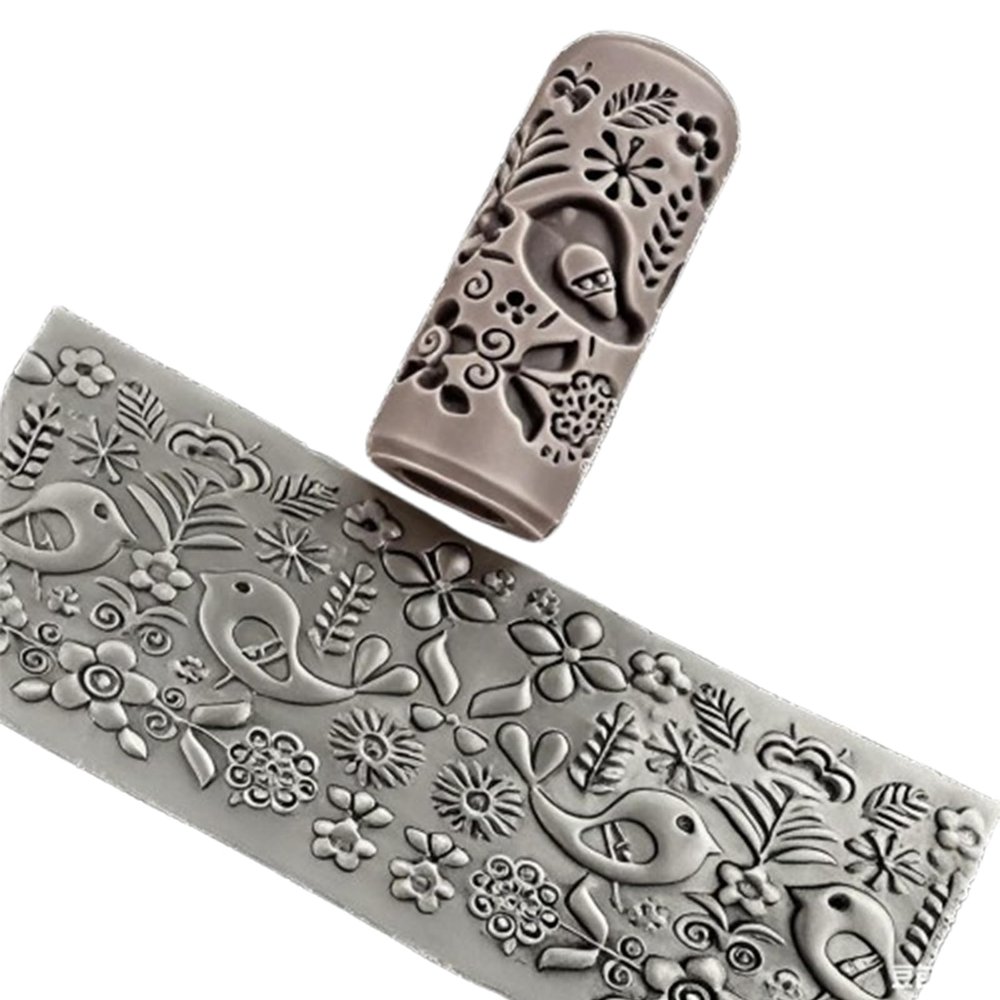 KoovDem DIY Embossing Texture Roller,Reusable Textured Clay Roller Tool with 3D Patterns for Polymer Clay,Ceramics,Pottery,Wall Art & Home Decor(Bird Language)