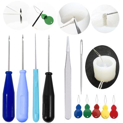 11 PCS Candle Punch Wicking Needle tools with Hook & Eye Mold Hole Punch Candlewick Inserting Tool Tweezer for Silicone Molds Large-Eye Candle Wicking Needle Threader for Candlewick of All Thicknesses