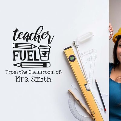 Custom Teacher Book Stamper, Self-Inking Library Stamp for Teachers, Fun Energy Burst Design, Personalized Teacher Gift, 1-5/8" Square, Durable Ink Pad, Classroom Decor, Educational Supplies