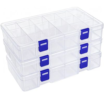 DUOFIRE Plastic Organizer Container Storage Box Adjustable Divider Removable Grid Compartment for Jewelry Beads Earring Tool Fishing Hook Small Accessories(18 grids, White X 3)