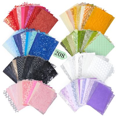 208 Sheets Textured Scrapbook Paper and Mesh Fabric Assorted Set - 8 Color Mixed Special Scrapbooking Papers for Planner Bullet Junk Journaling Supplies Handmade Collage Craft Kit,5.9x4.7 Inch