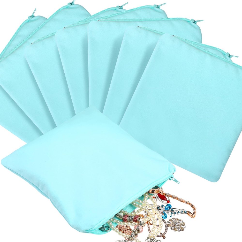 Sanwuta 8 Pcs Zippered Silver Storage Bags Anti Tarnish Silver Pouches Keeper Jewelry Storage Protector Bags(7.9 x 7.9 Inch,Lake Blue)
