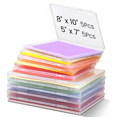 Leinuosen 10 Pack Photo Storage Box Set 5 Pcs 8"x10" and 5 Pcs 5"x7" Plastic Photo Organizer with Snap Tight Latch Large Picture Container for Postcard Scrapbook Paper Crafts Office Document Supplies