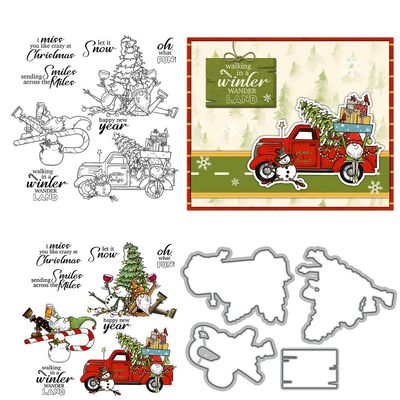 Santa Claus Stamps and Die Cuts for Card Making Christmas Tree Transparent Silicone Clear Stamp and Metal Cutting Dies Sets for DIY Scrapbooking Paper Crafting Seals Decorative Supplies