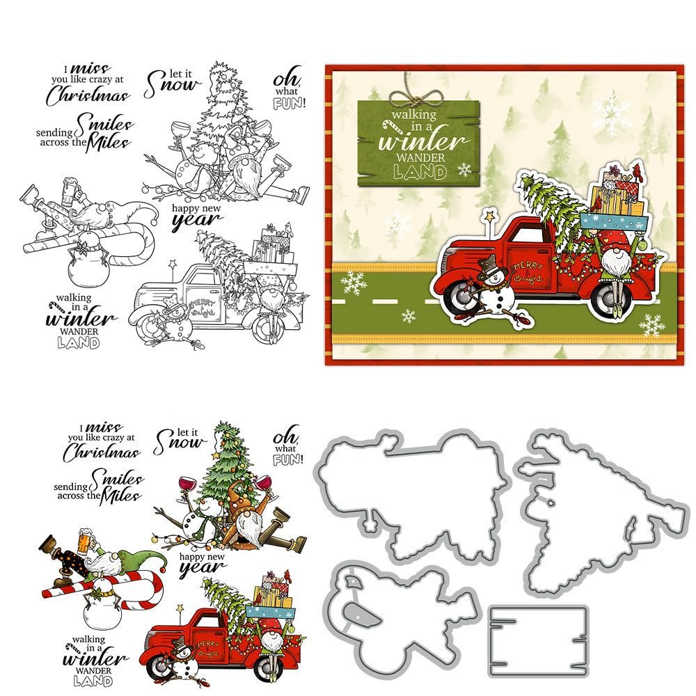 Santa Claus Stamps and Die Cuts for Card Making Christmas Tree Transparent Silicone Clear Stamp and Metal Cutting Dies Sets for DIY Scrapbooking Paper Crafting Seals Decorative Supplies
