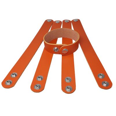 5 Pack 1" Adjustable Leather Wristbands 3 Sizes with Silver Snaps (S/M/L) 18 Bright Latigo Colors Blank Leather Bracelet Blanks for Engraving, Stamping & DIY Crafts (Orange, Small (6.25" - 7"))