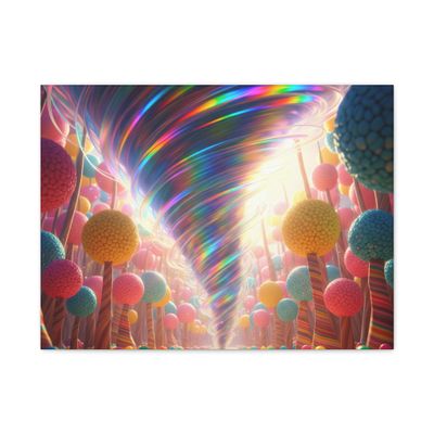 A Prism Tornado Tearing Through a Candy Forest - Matte Canvas Wall Art 24 * 18 Inch - Made in USA