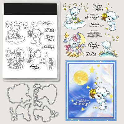 Bears Moons Stars Clear Stamps and Die Cuts Sets for Handmade Card Making Metal Cutting Dies Stencils Scrapbook Kit Embossing Supplies 2024-2025 Seals Template