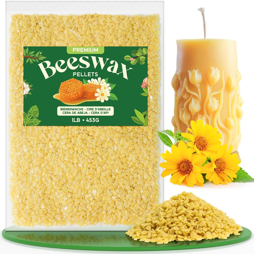 NORVENCE Beeswax Pellets 1LB/5LB/20LB, Pure & Natural Yellow Beeswax for Candle Making, DIY Skin Care, Lip Balm, Soap, Lotion, Creams & Wood Polishing 1LB