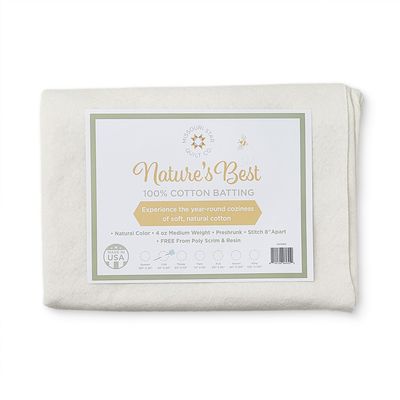 Crib Quilt Batting 45" x 60"| 100% Cotton No Poly Scrim or Resin | Medium Weight Batting Roll for Stuffing Blankets and Quilting Supplies
