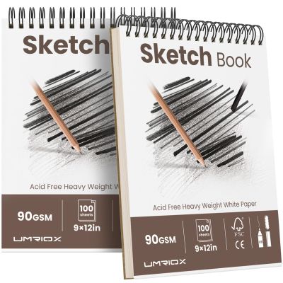 Umriox 9" x 12" Sketch Book, 2-Pack Sketch Pad (100 Sheets Each), Top Spiral Bound Sketchbook, Acid-Free Drawing Paper, Art Drawing Pad for Artists, Students and Designers