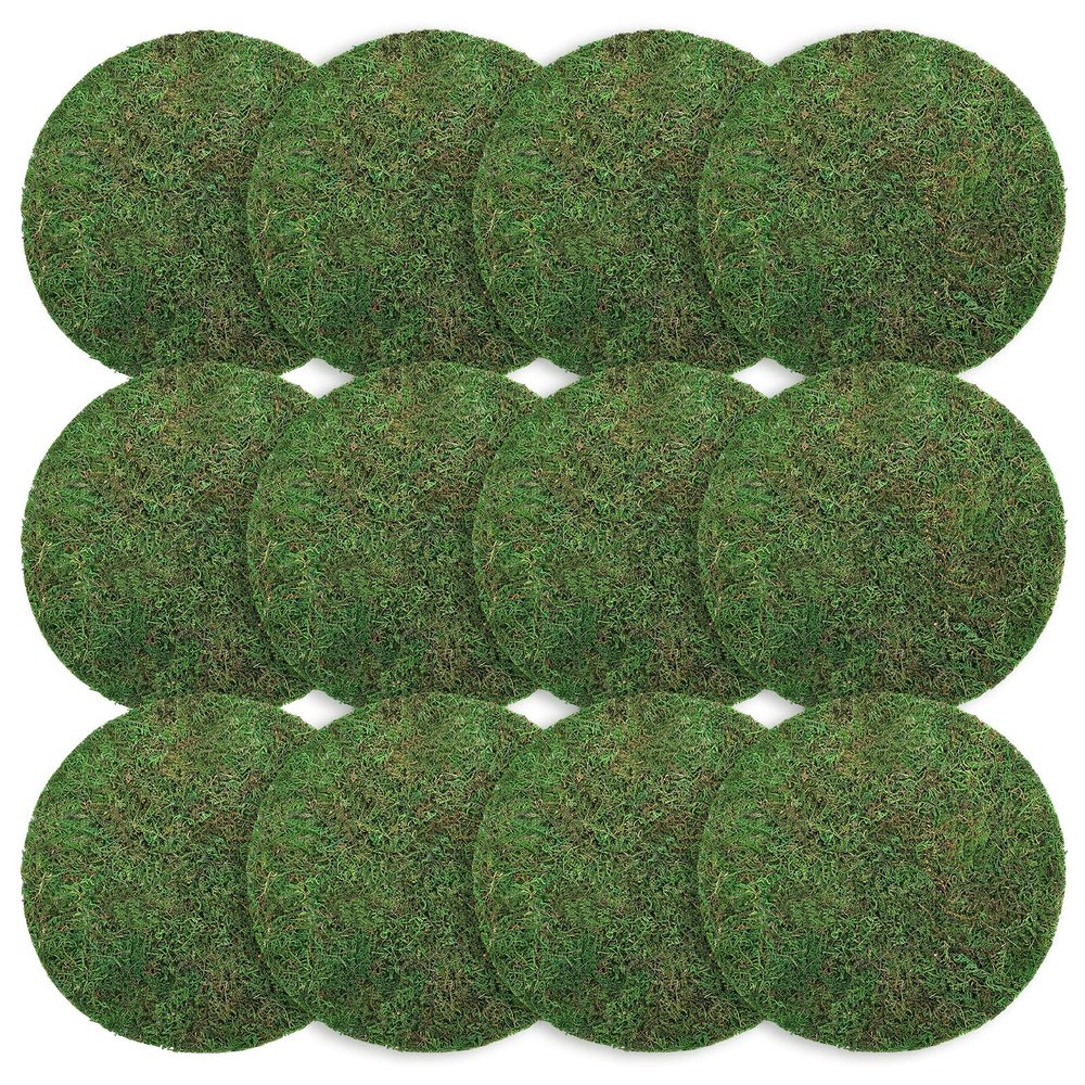 Canlierr 12 Pack Dried Moss Mats Sheets for Crafts, 10/12 Inch Round Green Preserved Moss Placemats for Wedding Party Birthday DIY Garden Plants Decor Home Table Decoration(12 Inch)