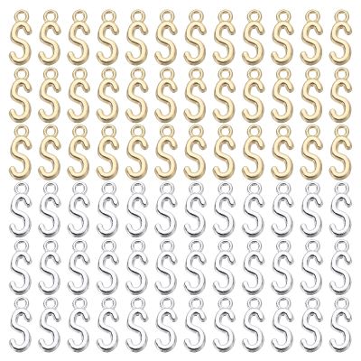 YELARXI Letter Charm A-Z Initial Alphabet Pendant Alloy Capital Charm, Fit for Jewelry Making Bracelets DIY Necklace - S (100 Pack, Bright Silver/Dark Gold)