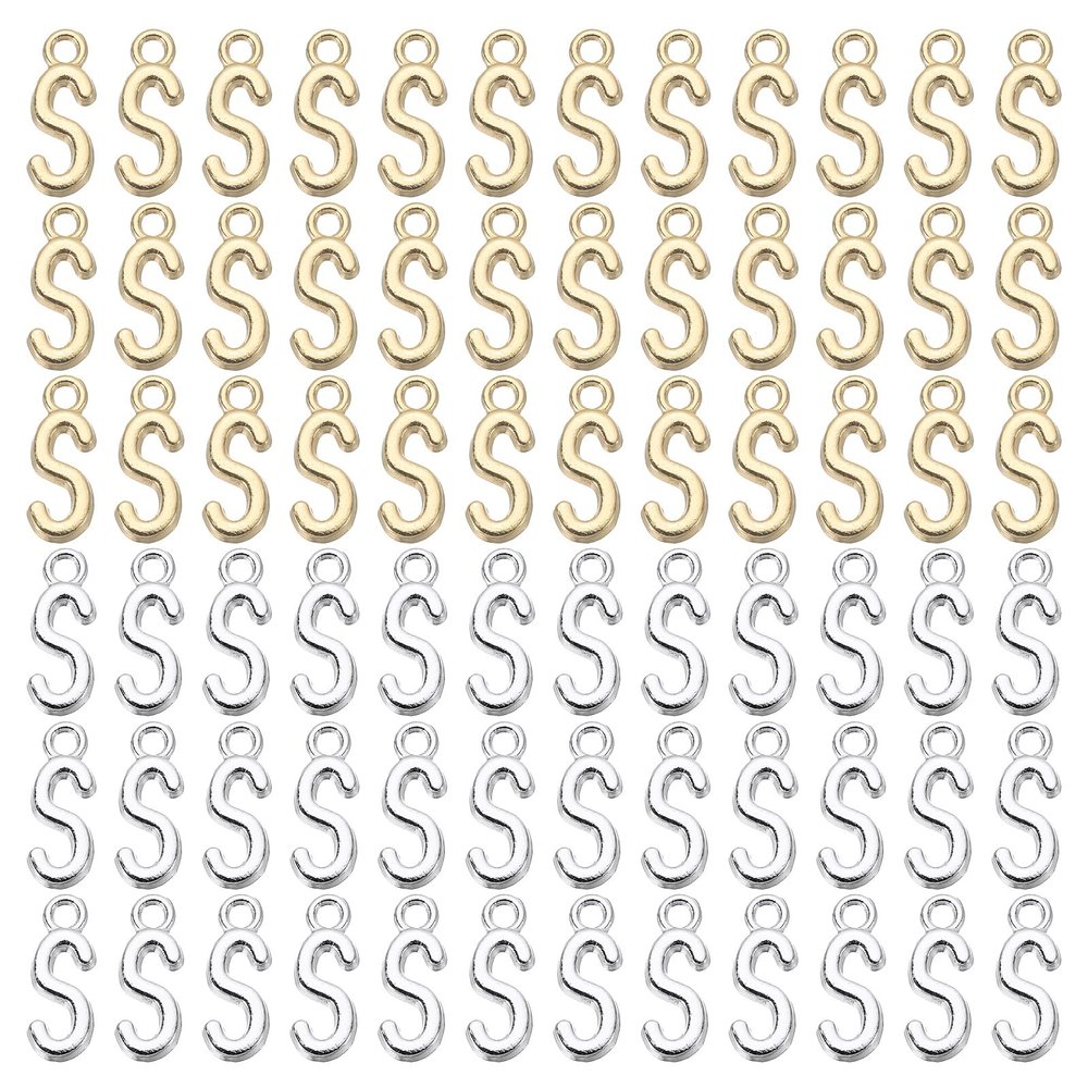 YELARXI Letter Charm A-Z Initial Alphabet Pendant Alloy Capital Charm, Fit for Jewelry Making Bracelets DIY Necklace - S (100 Pack, Bright Silver/Dark Gold)