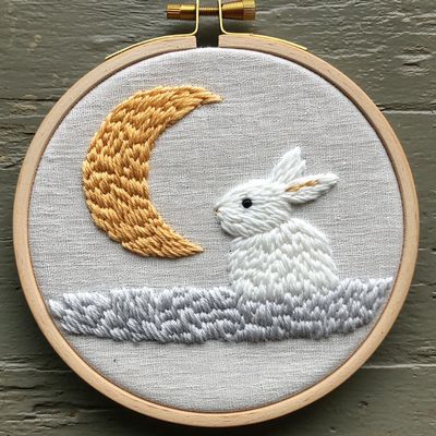 Punch Needle kit for Beginners Fluffy Tail Cute Bunny Embroidery Set, Punch Stitching kit for Adults, Needle Punch Kits for Adults