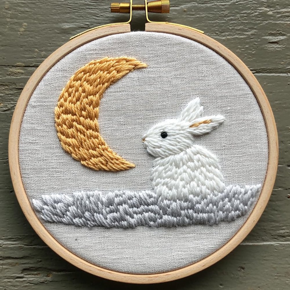 Punch Needle kit for Beginners Fluffy Tail Cute Bunny Embroidery Set, Punch Stitching kit for Adults, Needle Punch Kits for Adults