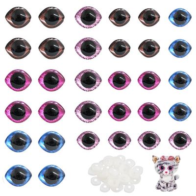 PH PandaHall 32 Sets 3D Rainbow Glitter Safety Eyes for Amigurumi Horse Eye Crochet Animal Eyes Resin Craft Eye with Washers for Teddy Bear Dog Puppets Plush Animals Crochet Halloween Decorations