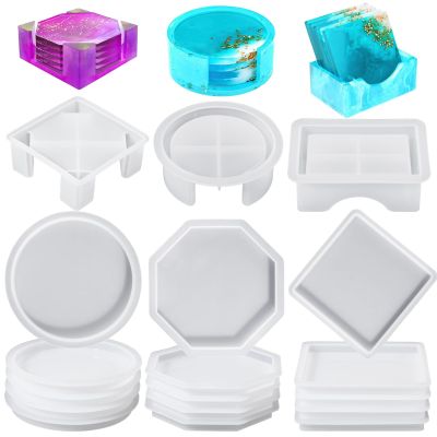 15-Piece Resin Molds Set, Silicone Epoxy Molds for Coasters, Candle Holders, Decorative Trays, Includes Round, Square, Octagonal Shapes, Great for Craft Lovers
