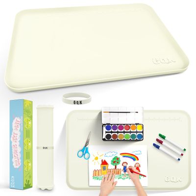 Silicone Art Mat for Crafts, 24" x 16" Painting Mat for Kids with Raised Sides to Stay Tidy, Paint Craft Mats for Clay, Resin, Slime, Jewelry-Making & Crafts Creation (White)