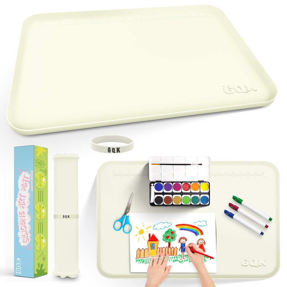 Silicone Art Mat for Crafts, 24" x 16" Painting Mat for Kids with Raised Sides to Stay Tidy, Paint Craft Mats for Clay, Resin, Slime, Jewelry-Making & Crafts Creation (White)