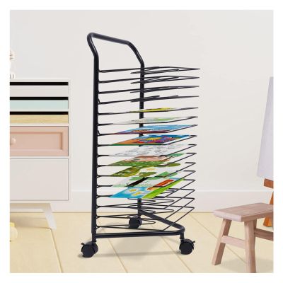 16-Tier Functional Art Drying Rack for Classroom,Rolling Storage Cart,16 Removable Shelves,Organizer for Drawings and Canvases