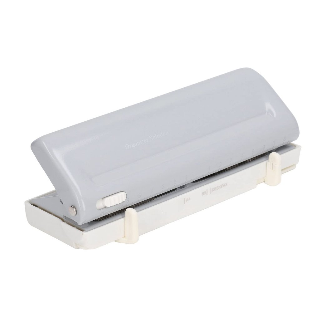 AMAKO 6 Hole Paper Puncher Adjustable Center Spacing 10 Sheet Capacity Gray Loose Leaf Paper Punch with Positioning Ruler for A4 A5 B5 A6 A7 Paper Sizes