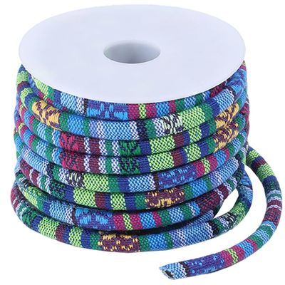 CABODYALS 10 Yards Blue Ethnic Style Cloth Cord Bohemia Braid Round Friendship Rope Colorful Fabric Thread Polyester Colored Strings With Spool for Jewelry Making Necklaces Bracelets Beading Diy Craft