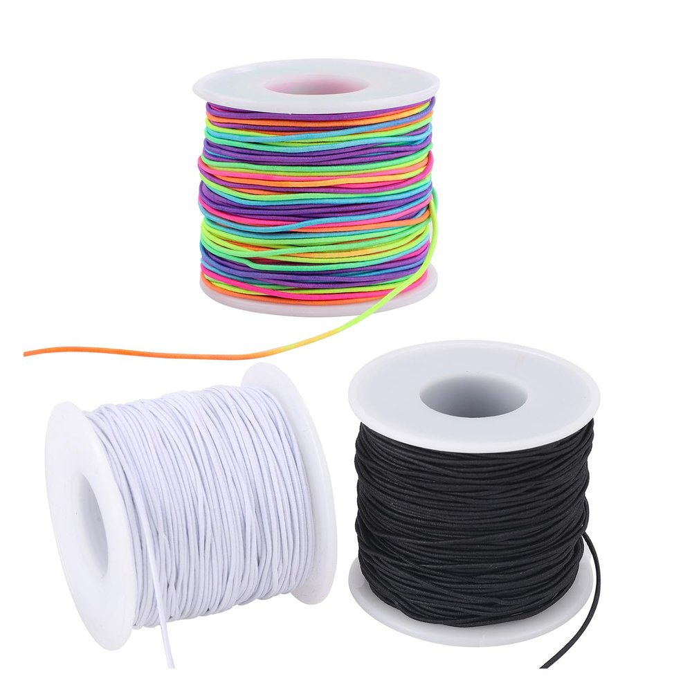 Stretchy String for Bracelets, 3 Rolls 0.8 mm 495 Feet Sturdy Elastic String Cord for Jewelry Making, Necklaces, Beading and Crafts (0.8mm (Black&Wihte&Rainbow))