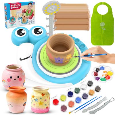 Pottery Wheel for Kids with 3 Clay Kits & Painting Supplies, Complete Arts and Crafts for Kids Ages 8-12, Mini Pottery Studio Toys for Ages 8-13, Ideal Christmas Birthday Gift for Grandkids Boys Girls
