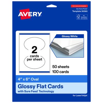 Avery Printable Oval Flat Cards, Sure Feed Technology, 4" x 6", Glossy White Cardstock, Print-to-The-Edge, Laser/Inkjet Printable, 100 Total, Great for Product Branding, Marketing, and More