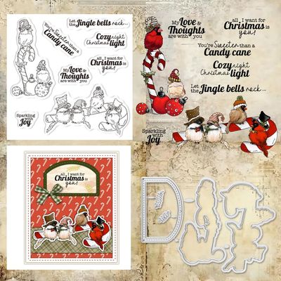 Christmas Walking Stick Birds Clear Stamps and Die Cuts Sets for Handmade Card Making Metal Cutting Dies Stencils Scrapbook Kit Embossing Supplies 2024-2025 Seals Template