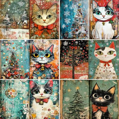 Cats at Christmas Decoupage Rice Papers, 8 x 10.5 inch (A4) - 6 Sheets | 6 Unique Designs | Versatile Christmas Designs for Art Projects & Crafting by CRAFT KREATIVELY