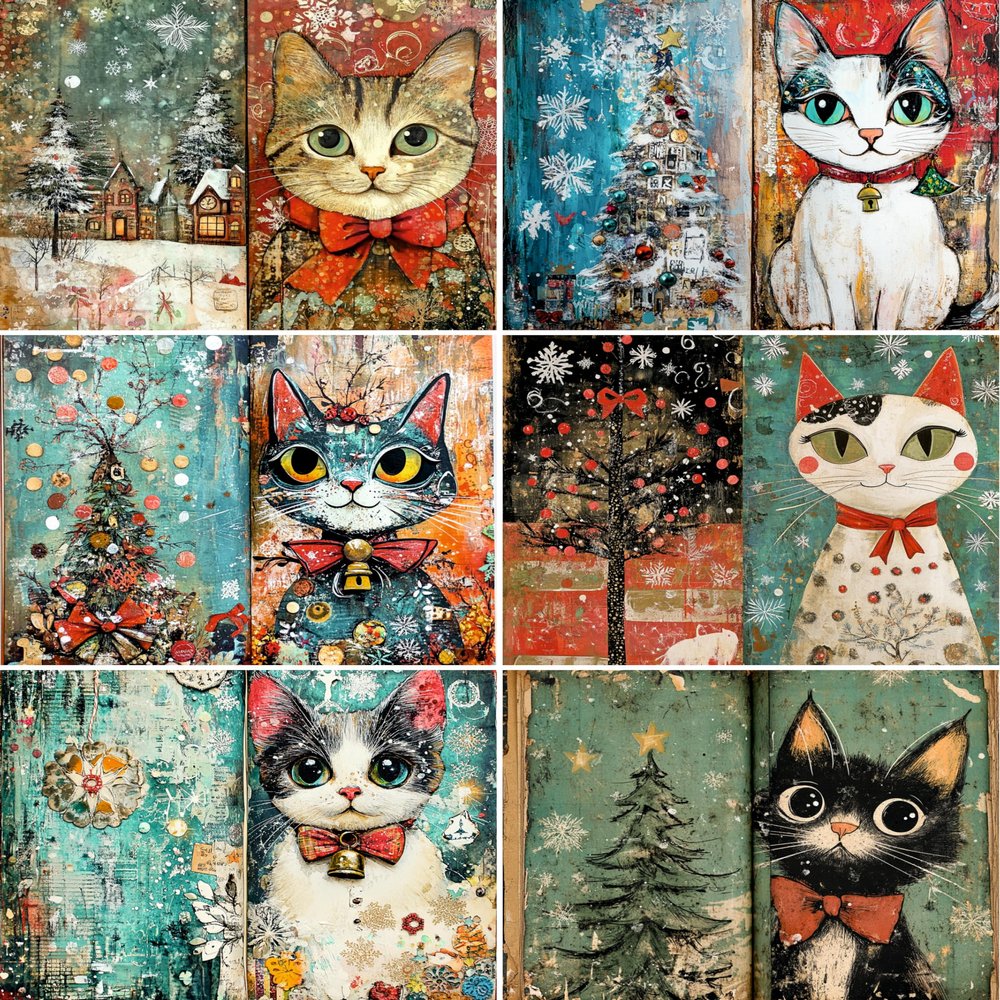 Cats at Christmas Decoupage Rice Papers, 8 x 10.5 inch (A4) - 6 Sheets | 6 Unique Designs | Versatile Christmas Designs for Art Projects & Crafting by CRAFT KREATIVELY