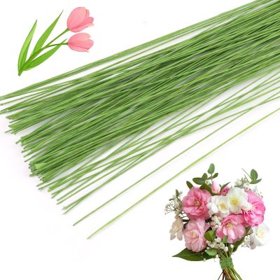 CCINEE 26 Gauge Green Floral Stem Wire, 100 PCS Paper Wrapped Florist Flower Wire for DIY Crafts Floral Arrangement Artificial Flower Making, 14 inch