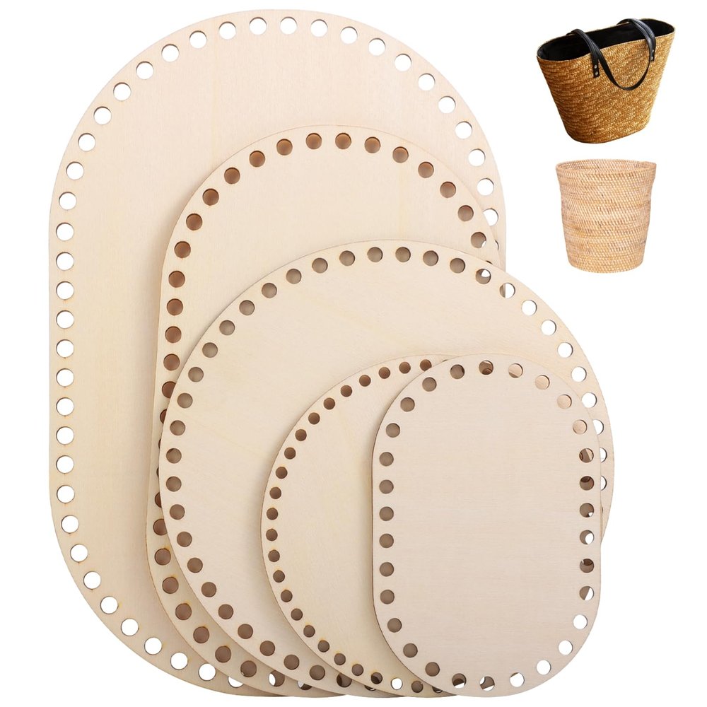 Kronabelle Crochet, Weaving Crafts, 5 Sizes, Round & Oval Bases, 5 Pcs Wooden Basket Bottom, Pre-Drilled Holes, Smooth, 2 Mm Thick Wooden Board, DIY Storage Baskets