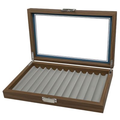 12-Slot Pen Organizer Storage Box, Gift Ideal for Collectors and Office Decor, Clasp Metal Secure, Lid Transparent, Quality Walnut Pen Display Case