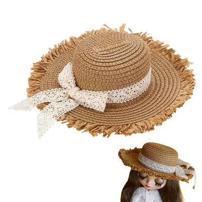 FINGERINSPIRE Mini Straw Hats for Crafts 3.4 Inch In Diameter BurlyWood Color Tiny Straw Small Hats with White Bowknot Small Cowboy DIY Decorations Knitting Accessories Woven Cap for DIY Accessories