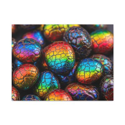 Colorful Ammolite Gemstones Shimmering with Dragon-Scale Iridescence - Made in USA - 24 * 18 Inch Matte Canvas Wall Art