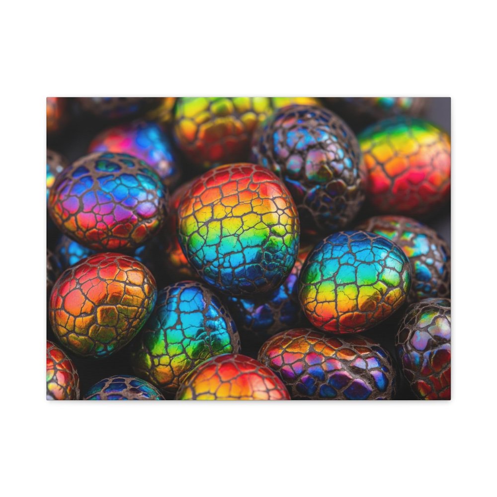 Colorful Ammolite Gemstones Shimmering with Dragon-Scale Iridescence - Made in USA - 24 * 18 Inch Matte Canvas Wall Art