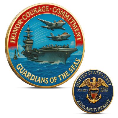 USA-Navy 250th Anniversary Challenge Coin 1.57" Double-Sided Marine Military Coin Gold-Plated Collectible for Veterans Sailors & Collectors Navy Challenge Coin 1775-2025