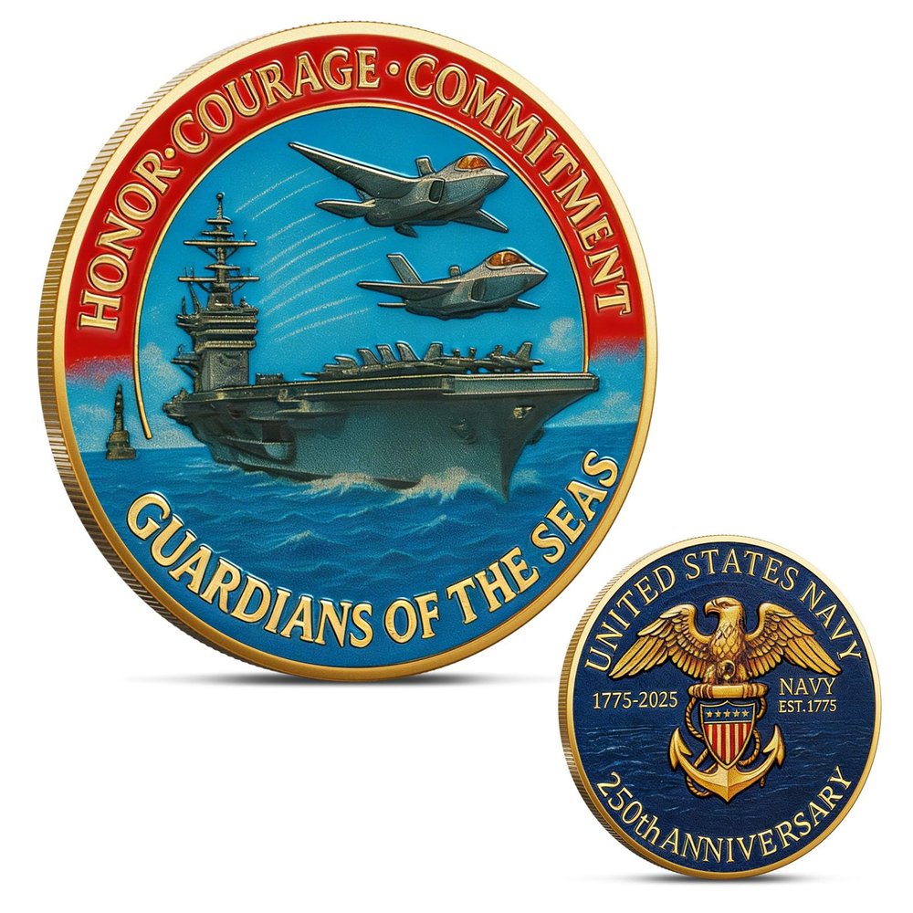 USA-Navy 250th Anniversary Challenge Coin 1.57" Double-Sided Marine Military Coin Gold-Plated Collectible for Veterans Sailors & Collectors Navy Challenge Coin 1775-2025